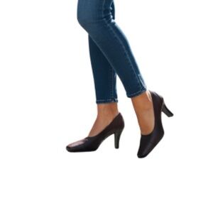 VINTAGE Y2K Spring Square Toe Pumps Wine Maroon Genuine Leather Shoes Heels 36